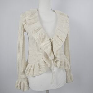 Pink Rose cream Ruffle Sweater / Cardigan with bell sleeves size extra small